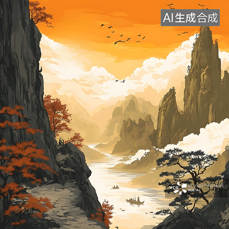 【AI数字艺术】黄河远上白云间，一片孤城万仞山。图片素材