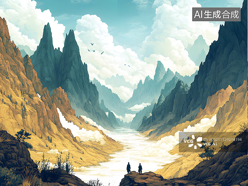 【AI数字艺术】黄河远上白云间，一片孤城万仞山。图片素材