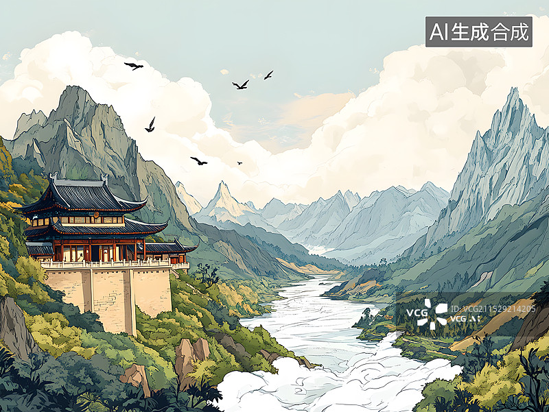 【AI数字艺术】黄河远上白云间，一片孤城万仞山。图片素材