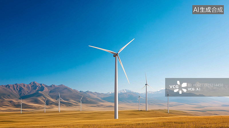 【AI数字艺术】户外风力发电机大风车图片素材