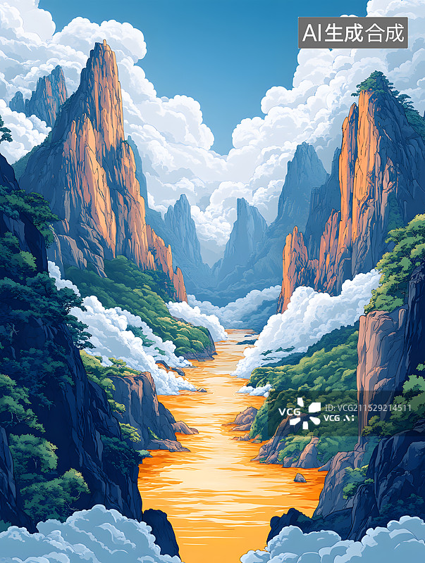 【AI数字艺术】黄河远上白云间，一片孤城万仞山。图片素材