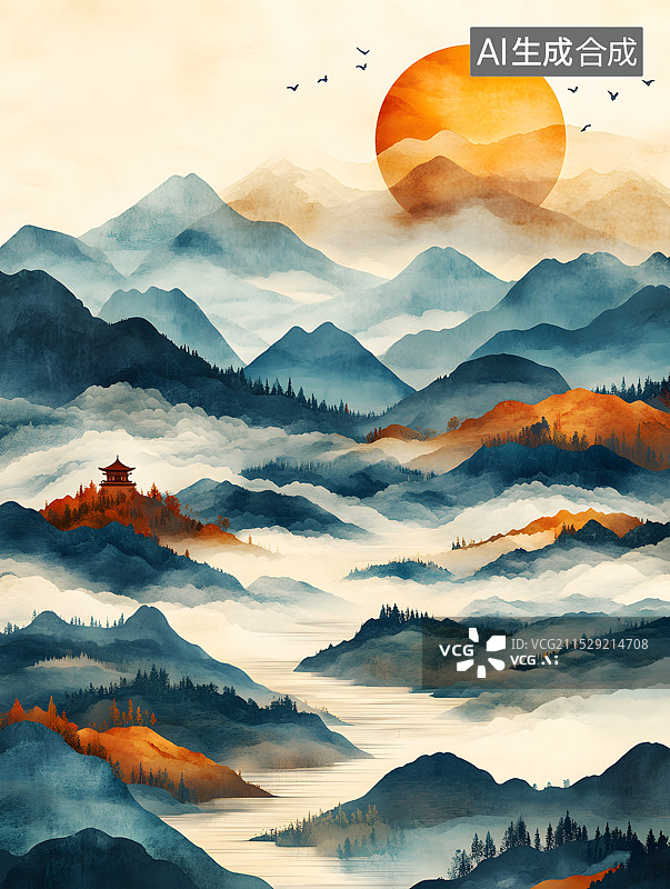 【AI数字艺术】黄河远上白云间，一片孤城万仞山。图片素材