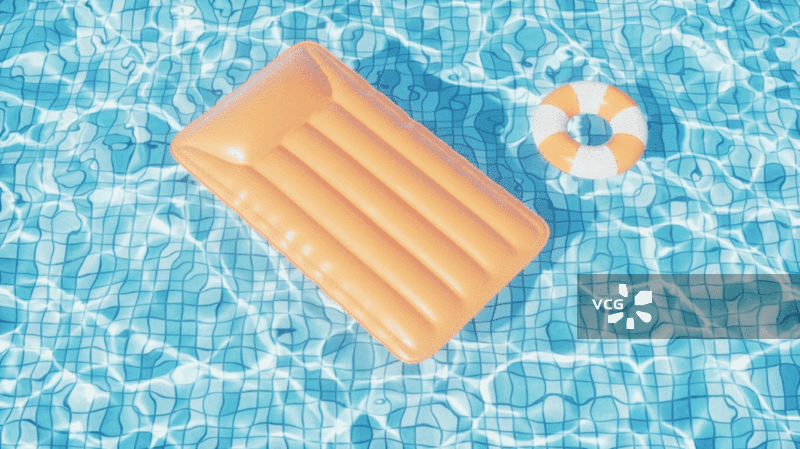 游泳池里漂浮的气垫床循环动画三维渲染图片素材