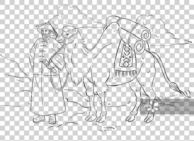 左宗棠出征新疆民族英雄人物手绘风格插画线稿图片素材