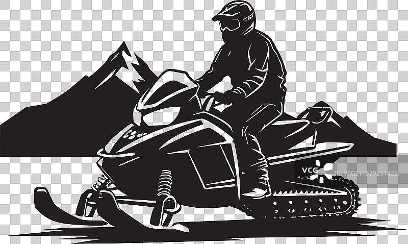 北极探险者骑着雪地摩托的象征性形象图片素材