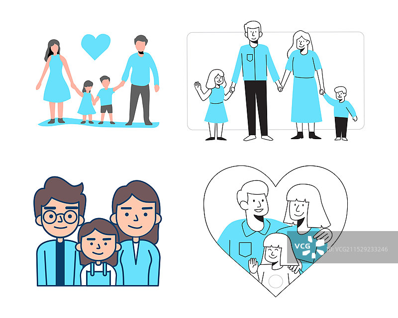 一家人亲子蓝色简笔画人物图标父母子女图片素材