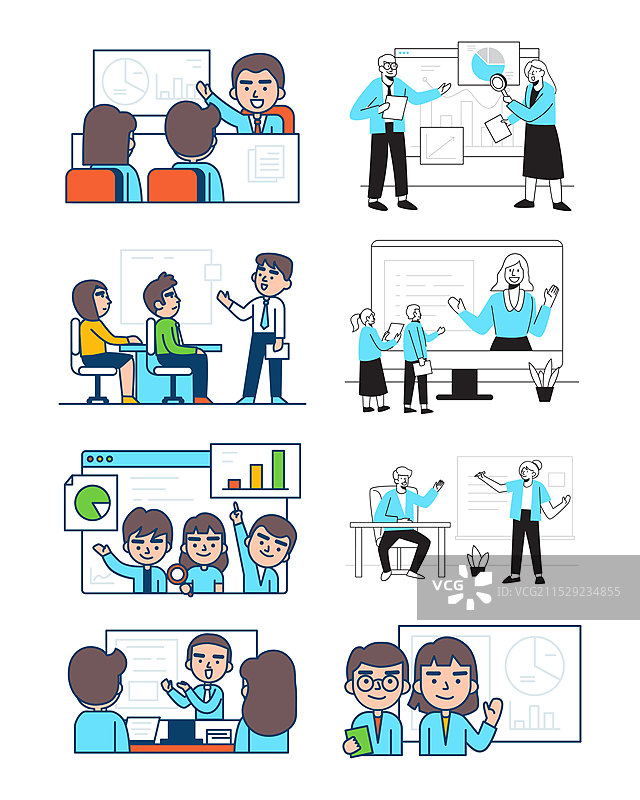 蓝色商务团队会议开会演讲插画元素图片素材