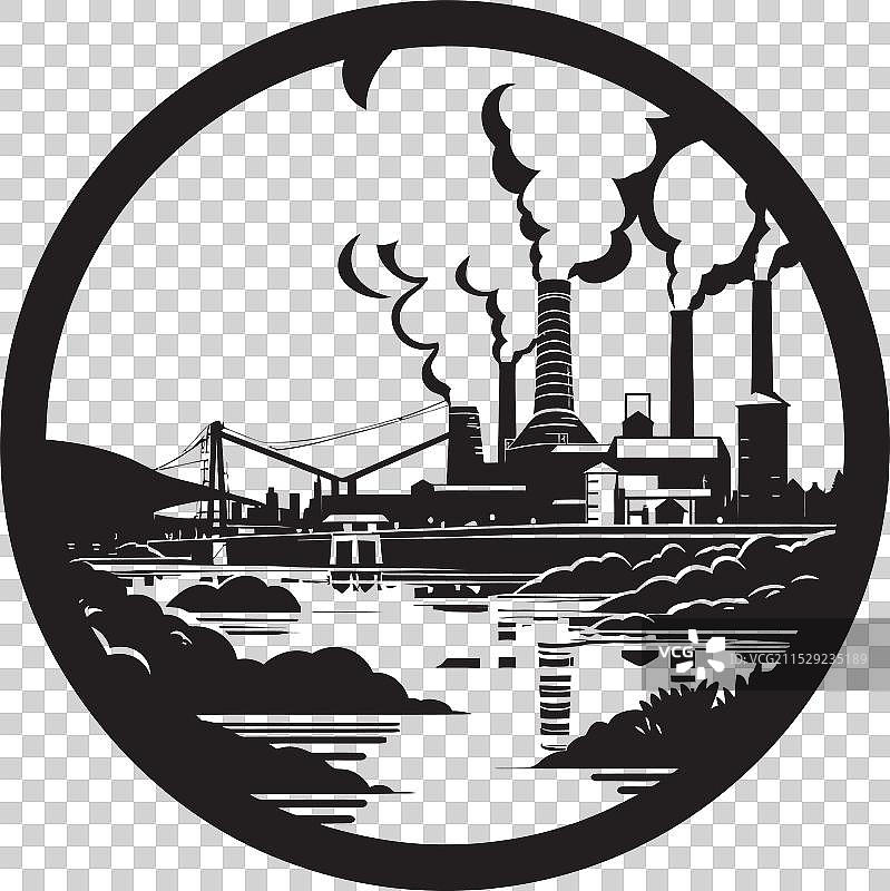 雾霾河流水和空气污染的象征图片素材
