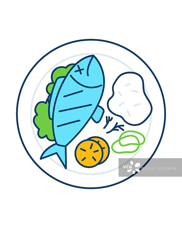 鱼美食插画简约线条风格早餐图片素材