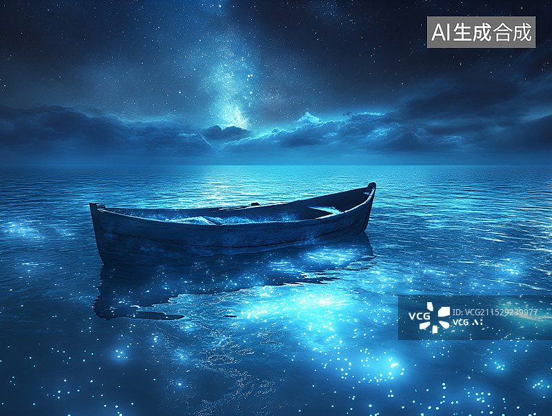 【AI数字艺术】星空下的小船图片素材