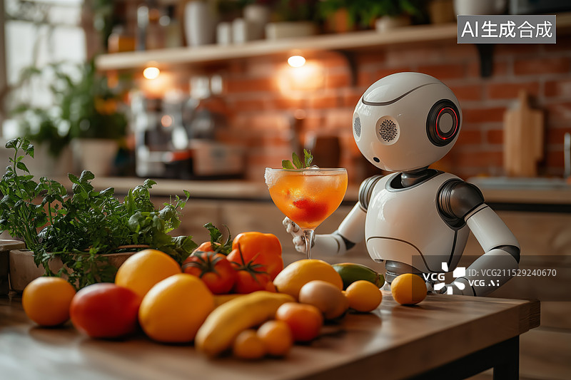 【AI数字艺术】正在制作果汁的机器人图片素材