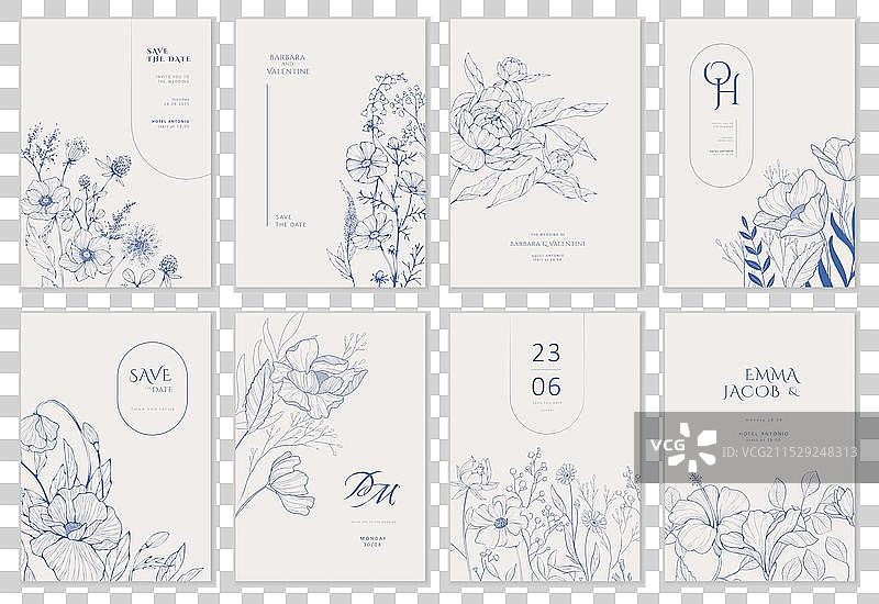 花卉主题的请柬保存日期卡片套装图片素材