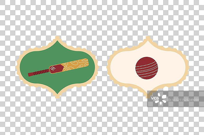 独立的板球球和球棒达马斯克纹章图片素材