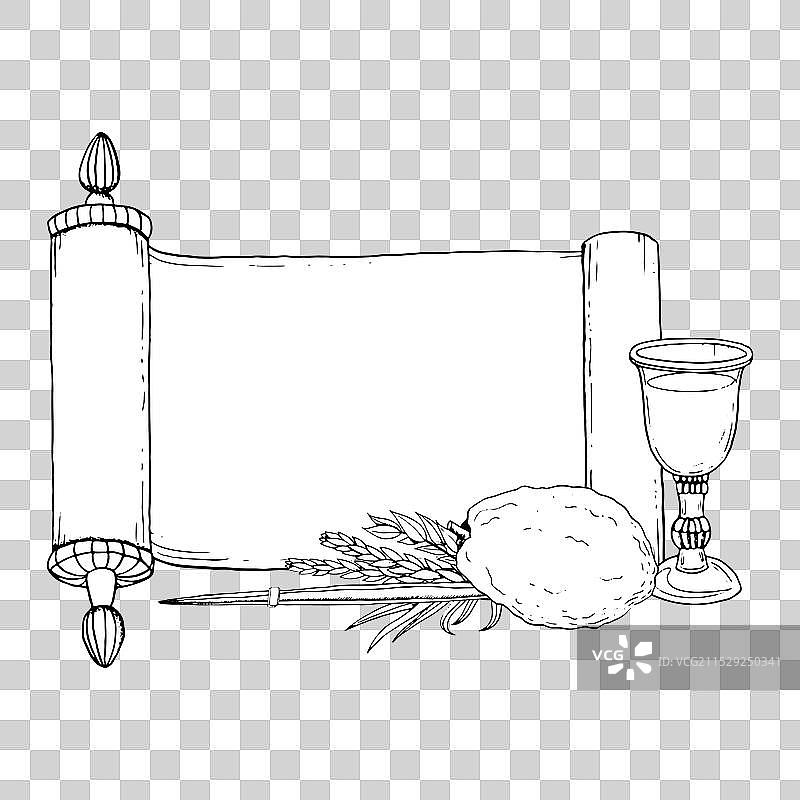 犹太教住棚节问候横幅模板与托拉图片素材