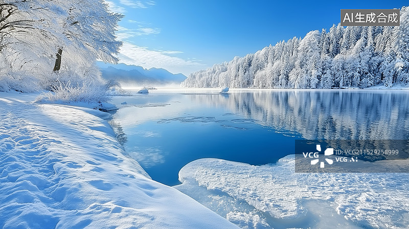 【AI数字艺术】雪后的河岸图片素材