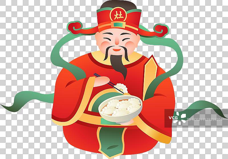 中国传统年俗文化正月初四 迎灶神插画元素图片素材