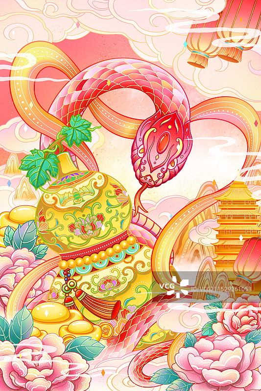 蛇年福禄双全新年春节插画图片素材