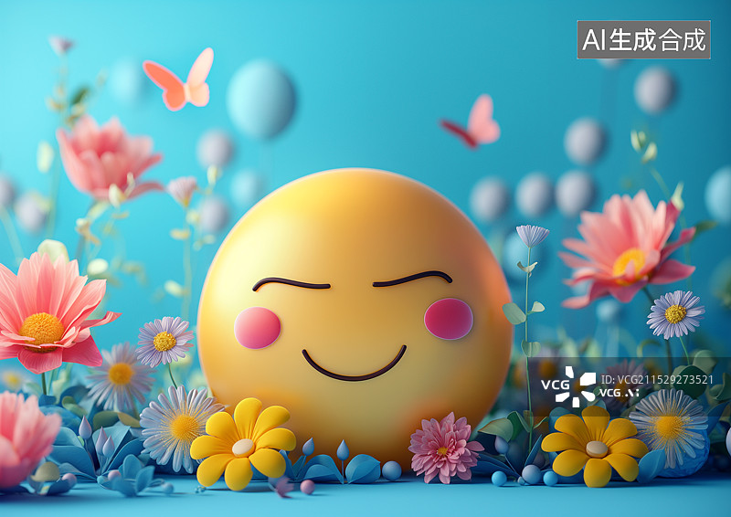 【AI数字艺术】微笑开心的黄色表情笑脸图片素材