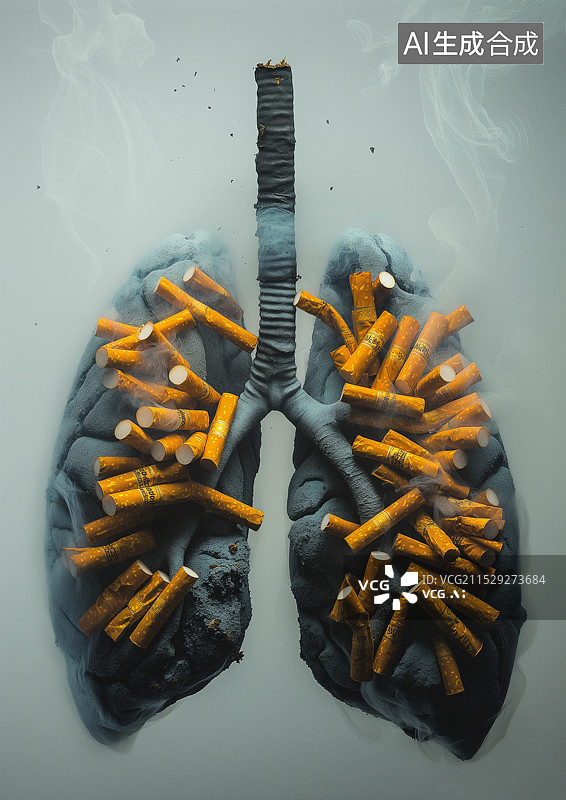 【AI数字艺术】禁烟广告沾满香烟的肺部模型图片素材