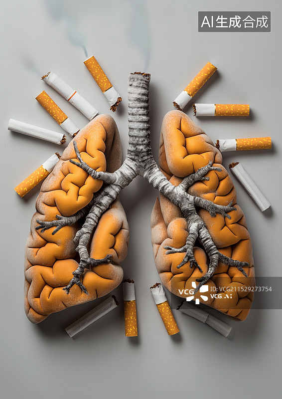 【AI数字艺术】禁烟广告沾满香烟的肺部模型图片素材