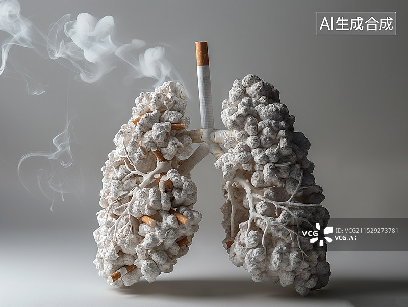 【AI数字艺术】禁烟广告沾满香烟的肺部模型图片素材