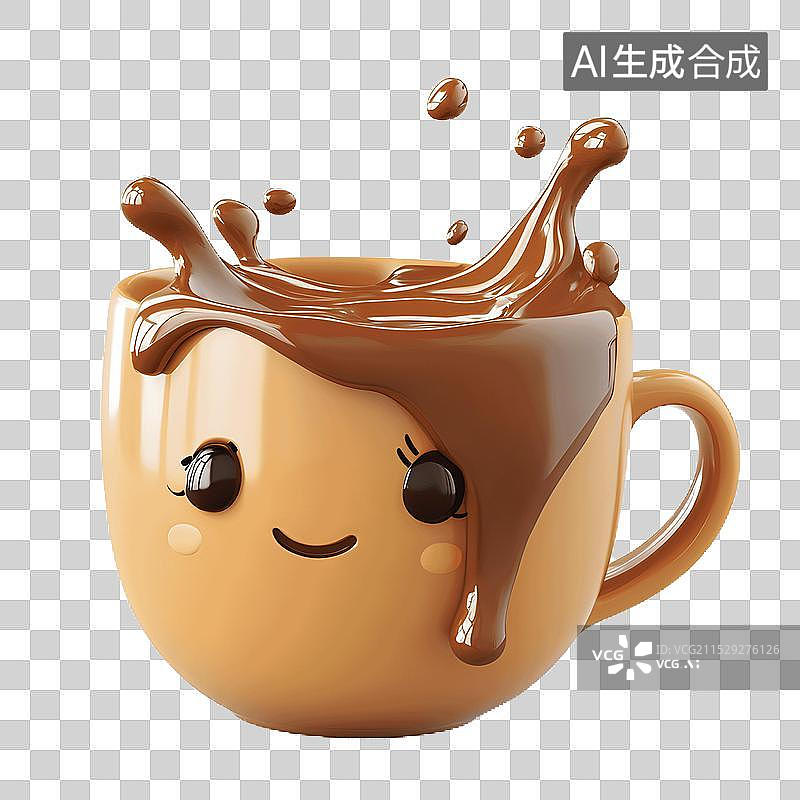 【AI数字艺术】带有笑脸的陶瓷咖啡杯PNG图片素材