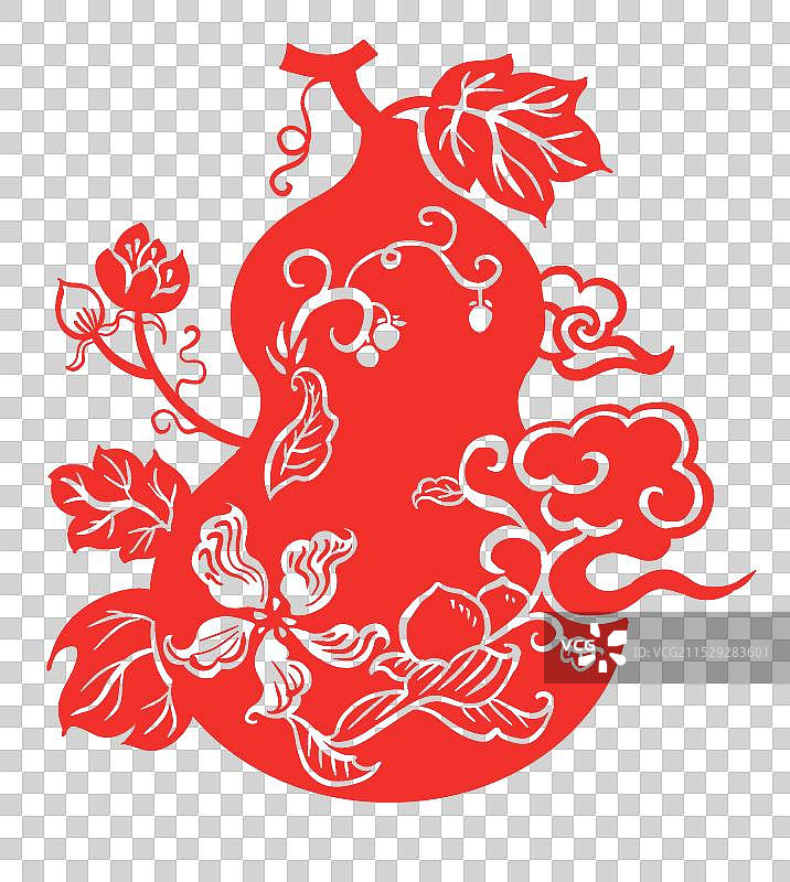 传统红色葫芦吉祥剪纸插画元素图片素材