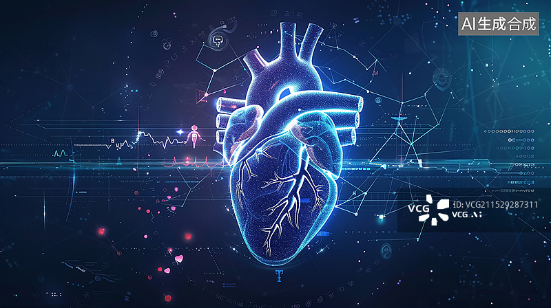 【AI数字艺术】科技医疗全息心脏插图图片素材