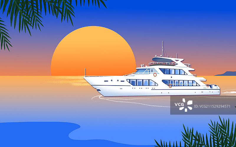 傍晚海水游轮图片素材