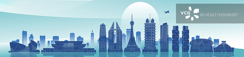 郑州城市建筑蓝色科技现代剪影矢量插画图片素材