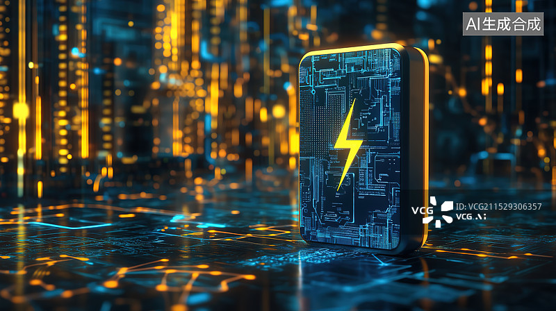 【AI数字艺术】新能源固态电池电动汽车充电概念科技风插画图片素材