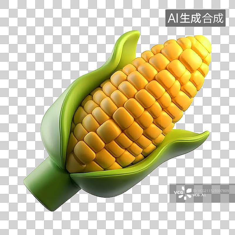 【AI数字艺术】玉米新鲜健康蔬菜概念图标符号，3d渲染图图片素材