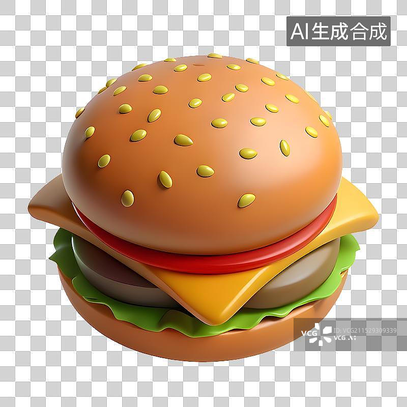 【AI数字艺术】美味芝士汉堡，汉堡汉堡快餐概念 3d 矢量图标卡通图片素材