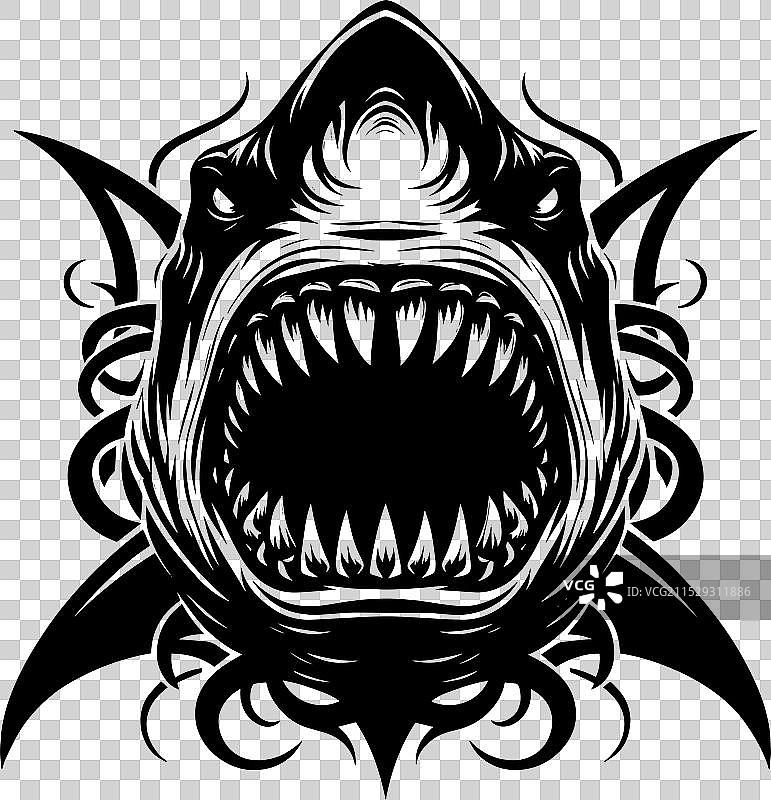 大鲨鱼轮廓在白色背景上孤立显示图片素材