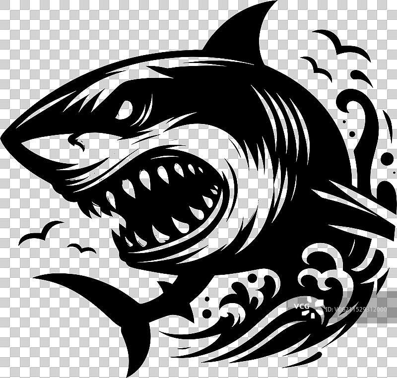 大鲨鱼轮廓在白色背景上孤立显示图片素材