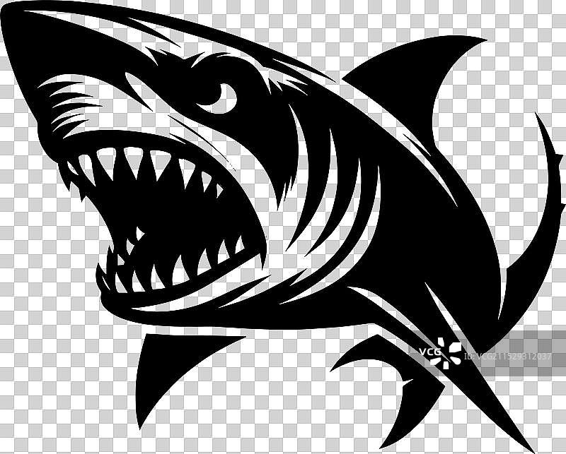 大鲨鱼轮廓在白色背景上孤立显示图片素材