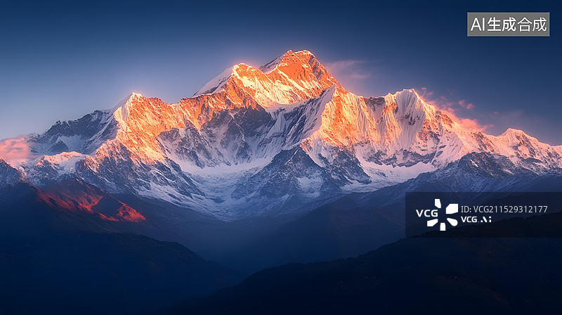 【AI数字艺术】高山日照金山风景图片素材