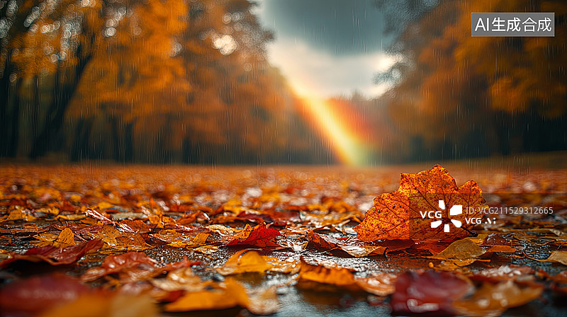【AI数字艺术】秋日彩谷落叶景图片素材