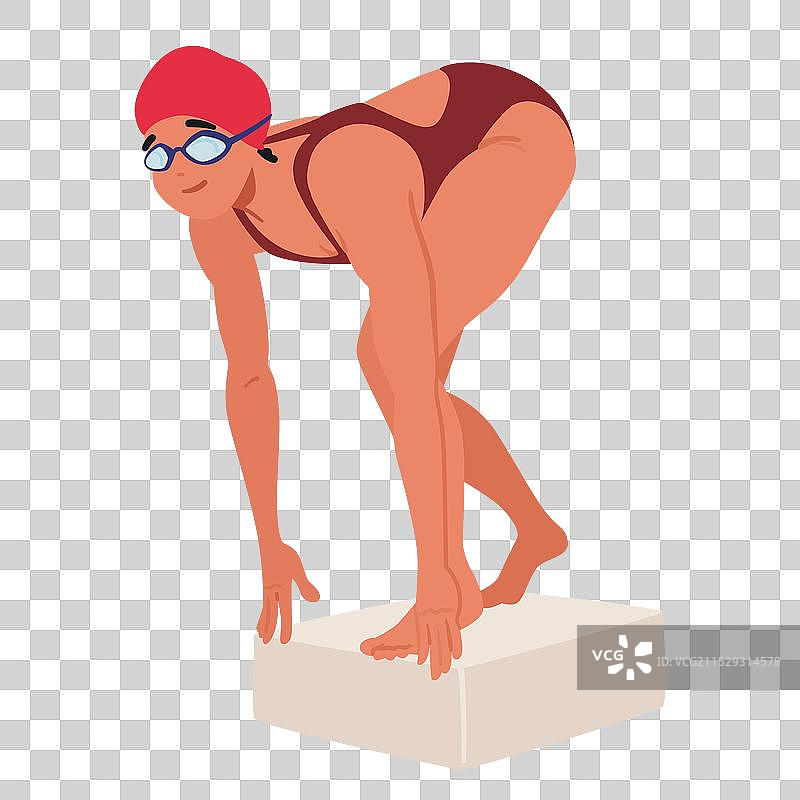 戴着红色泳帽和泳衣的女游泳者图片素材