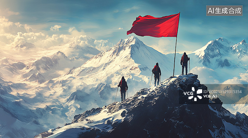 【AI数字艺术】徒步登顶图片素材