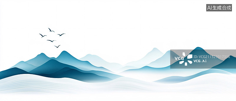 【AI数字艺术】中国风诗意云雾江山的唯美风景插画图片素材