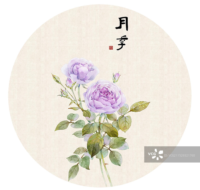 月季春季开花花卉-国风古风水墨水彩肌理海报设计模板图片素材