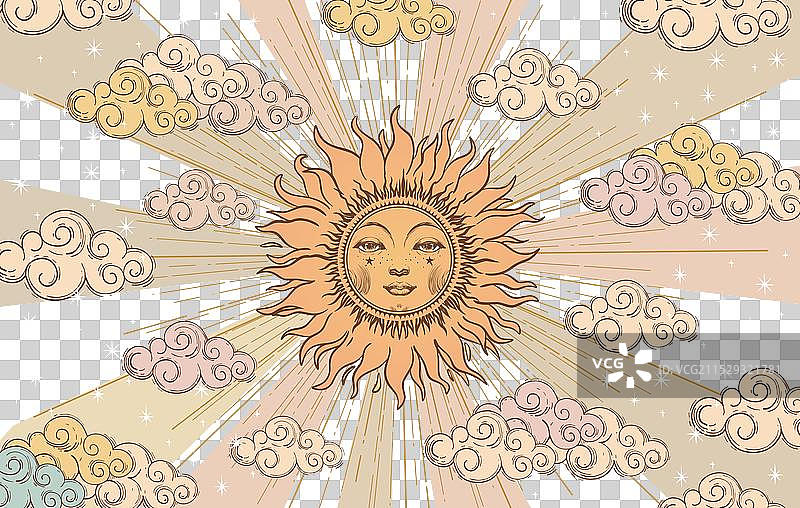 神秘的天体占星横幅，带有太阳图案图片素材