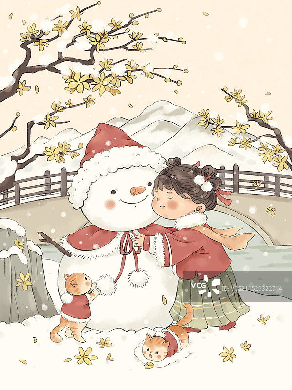大雪雪人插画图片素材