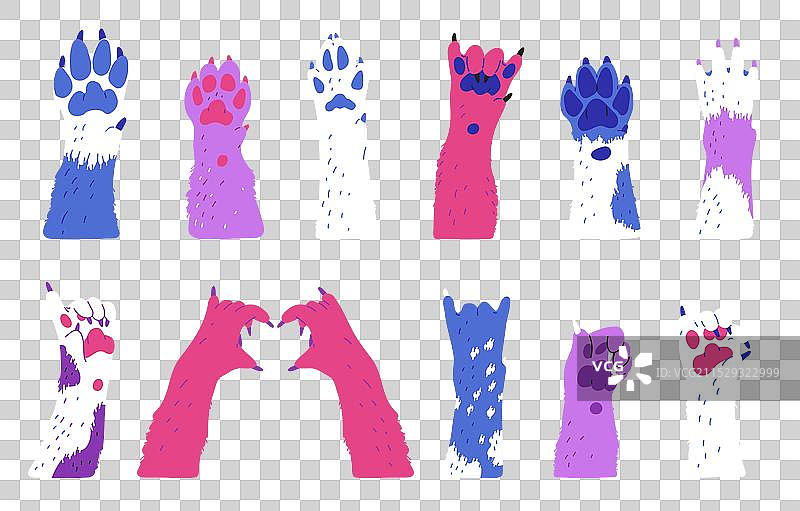 不同颜色的狗爪印图案扁平设计图片素材