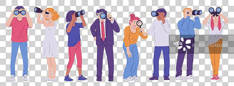 使用望远镜的人物扁平卡通风格图片素材
