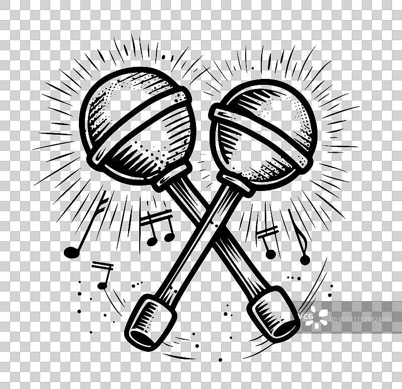 手绘沙锤素描符号摇动元素图片素材