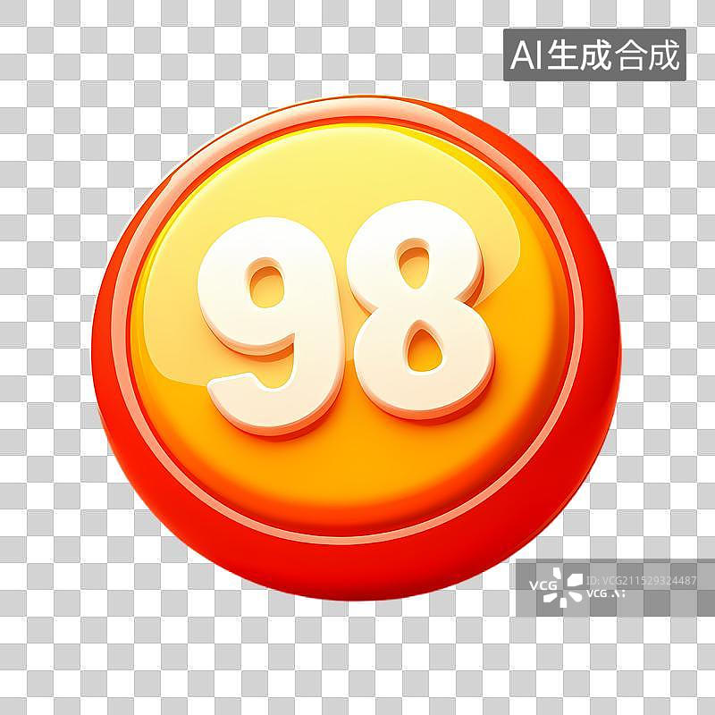 【AI数字艺术】3D渲染标着数字98的红色圆形图标图片素材