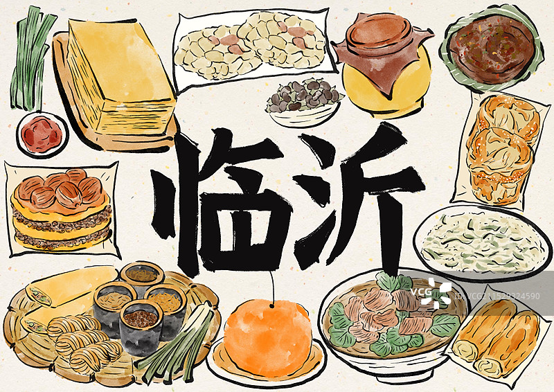 国潮风临沂美食插画图片素材
