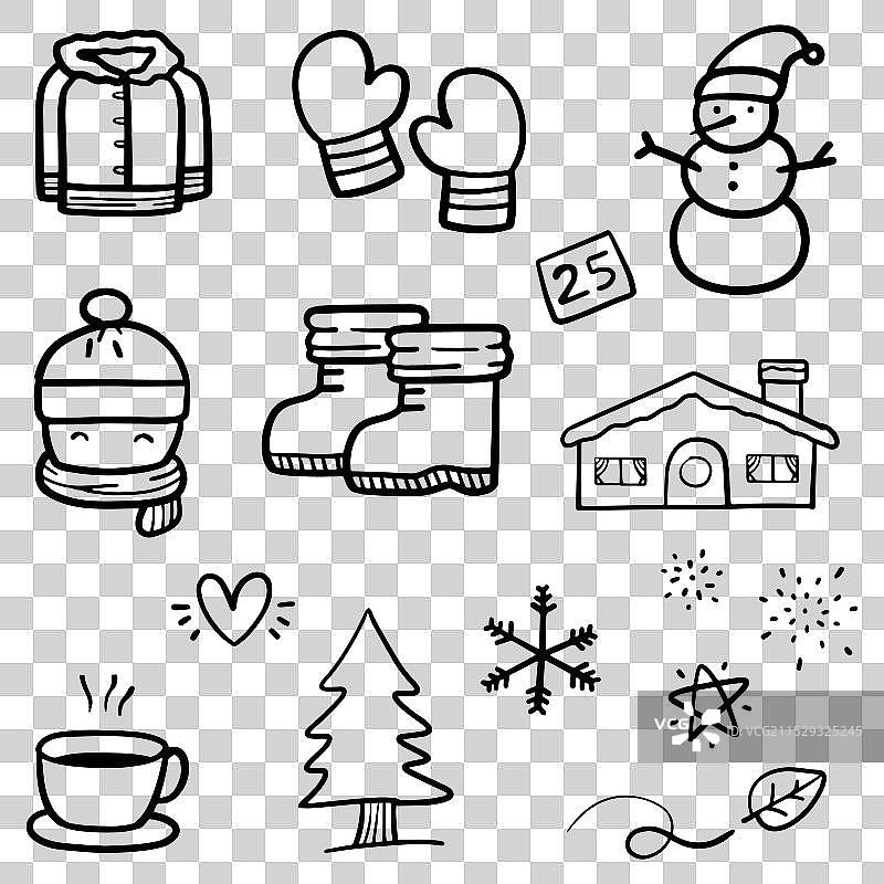 冬季主题的细线抽象涂鸦集图片素材